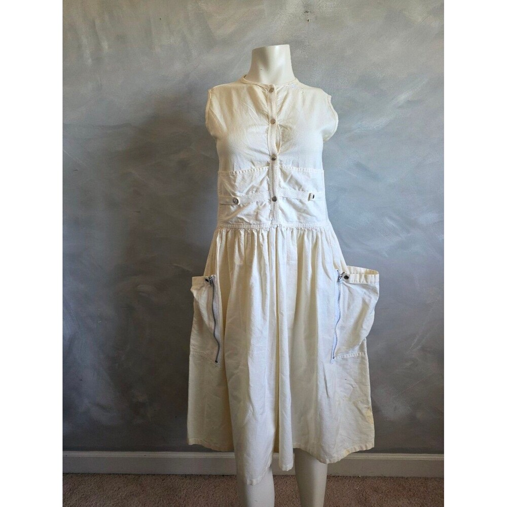 Vintage 80s Marvin Singer for Depeche Mode Ivory Midi Dress Size 4 Utility